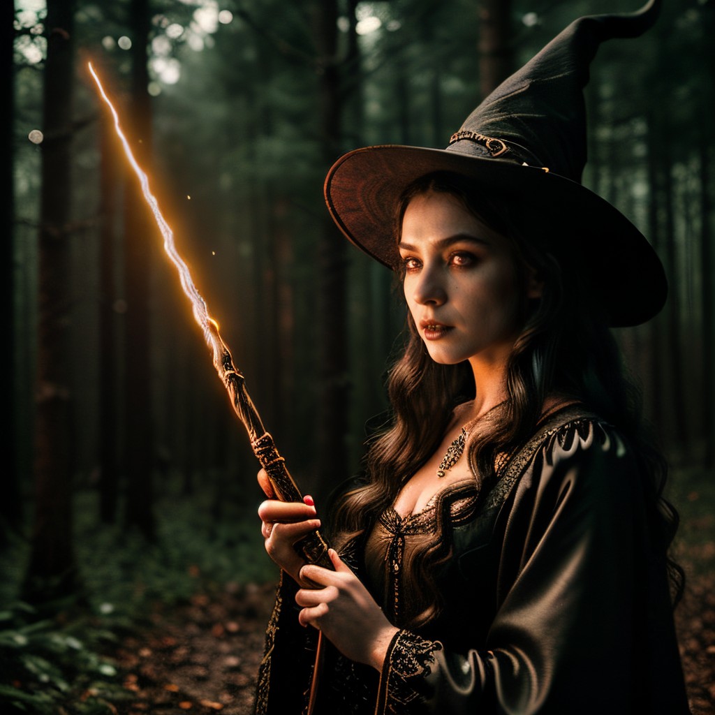 00444-3188951413-masterpiece, intricate photo, female witch with a magic wand of a wizard,  lightning strikes comes out of the magic wand, casts.jpg